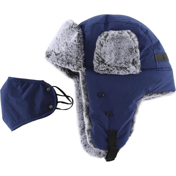 Faux Fur Lined Winter Trapper Hat with Face Mask for Men Women Cold Outdoor Use - Picture 3 of 7